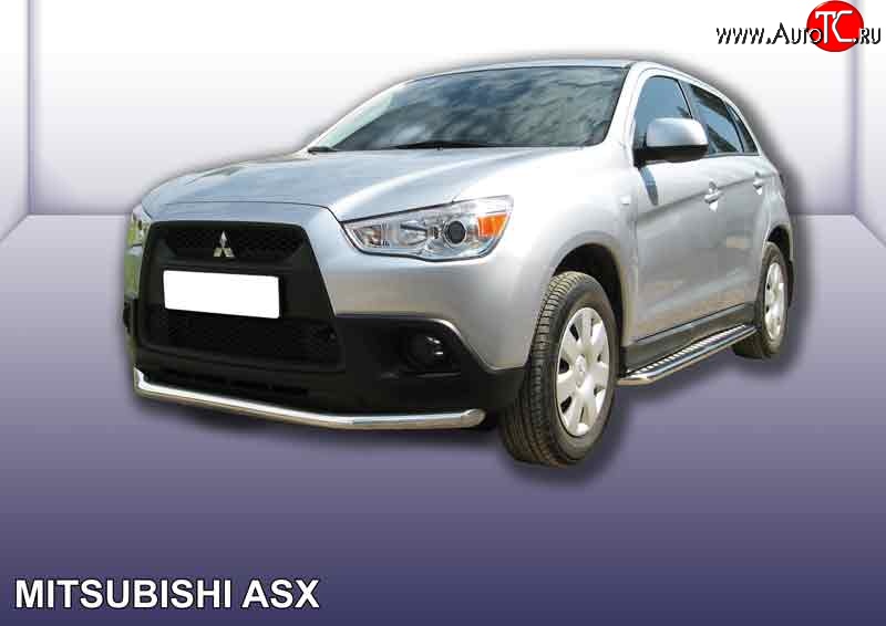 11 699 р. Одинарная защита переднего бампера из трубы диаметром 57 мм Slitkoff  Mitsubishi ASX (2010-2012) дорестайлинг (Нержавейка, Полированная)  с доставкой в г. Новочеркасск