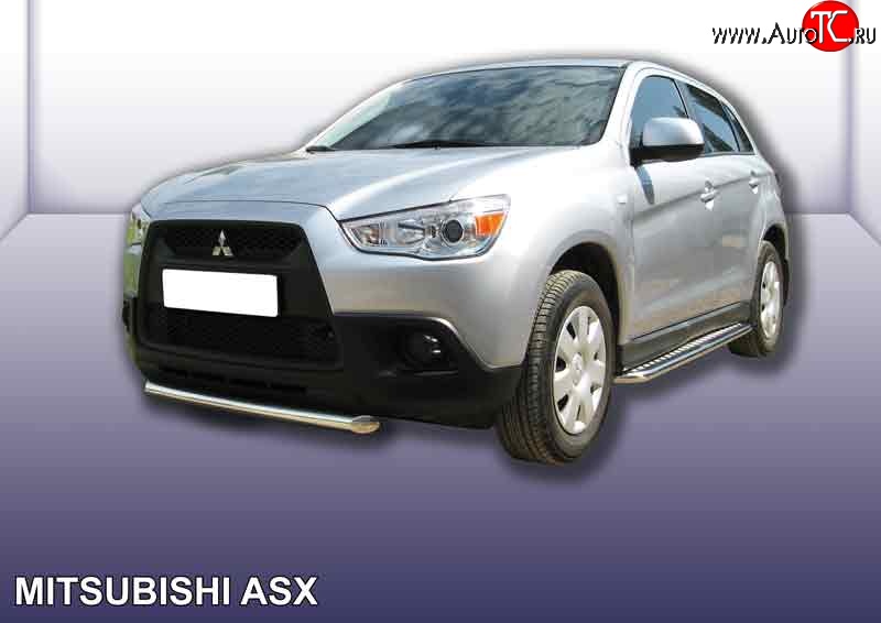 12 649 р. Защита переднего бампера из короткой трубы диаметром 57 мм Slitkoff Mitsubishi ASX дорестайлинг (2010-2012) (Нержавейка, Полированная)  с доставкой в г. Новочеркасск