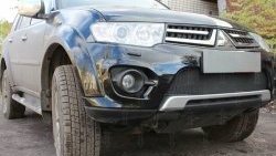 1 469 р. Защитная сетка на бампер (рестайлинг) Russtal (черная) Mitsubishi L200 5 KK,KL дорестайлинг (2015-2019)  с доставкой в г. Новочеркасск. Увеличить фотографию 1