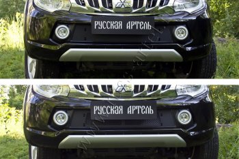 2 699 р. Зимняя заглушка решетки радиатора и переднего бампера RA  Mitsubishi L200  5 KK,KL (2015-2019) дорестайлинг (Поверхность шагрень)  с доставкой в г. Новочеркасск. Увеличить фотографию 1