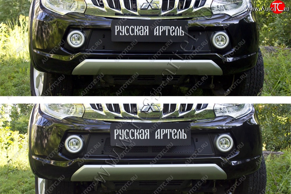 2 699 р. Зимняя заглушка решетки радиатора и переднего бампера RA  Mitsubishi L200  5 KK,KL (2015-2019) дорестайлинг (Поверхность шагрень)  с доставкой в г. Новочеркасск