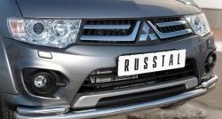 17 749 р. Защита переднего бампера (2 трубыØ63 и 42 мм, нержавейка) Russtal Mitsubishi L200 5 KK,KL дорестайлинг (2015-2019)  с доставкой в г. Новочеркасск. Увеличить фотографию 3