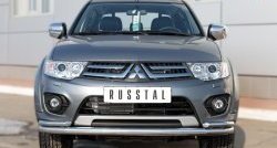 Защита переднего бампера (2 трубыØ63 и 42 мм, нержавейка) Russtal Mitsubishi L200 5 KK,KL дорестайлинг (2015-2019)