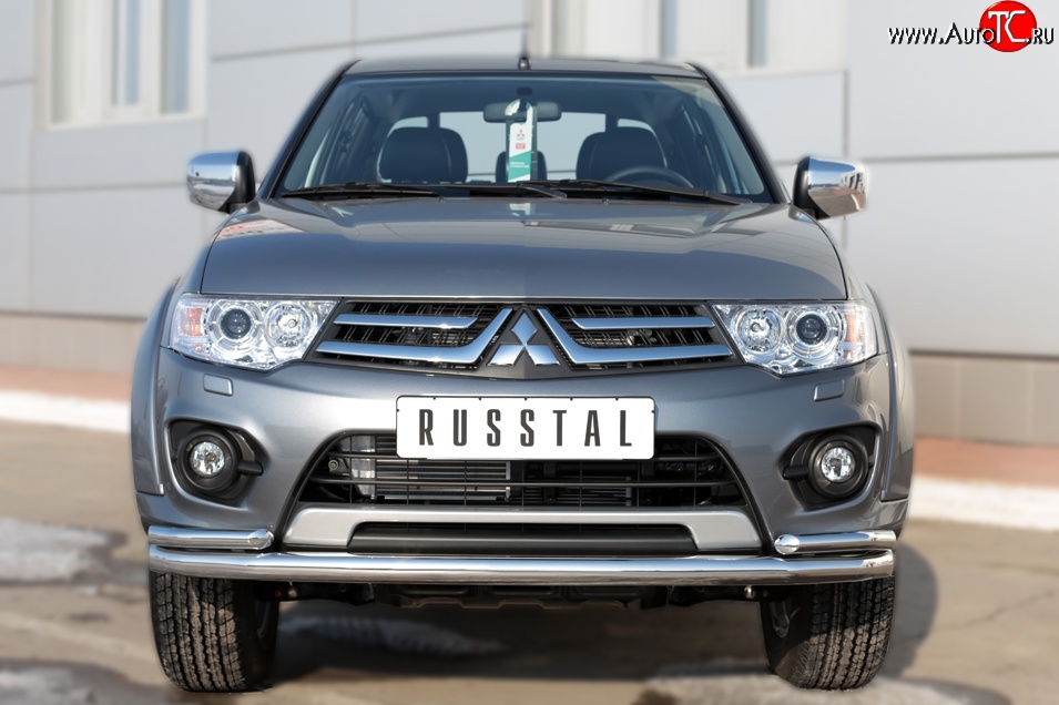 17 749 р. Защита переднего бампера (2 трубыØ63 и 42 мм, нержавейка) Russtal Mitsubishi L200 5 KK,KL дорестайлинг (2015-2019)  с доставкой в г. Новочеркасск