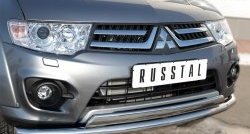 22 949 р. Защита переднего бампера (2 трубы Ø63 и 75х42 мм, нержавейка) Russtal Mitsubishi L200 5 KK,KL дорестайлинг (2015-2019)  с доставкой в г. Новочеркасск. Увеличить фотографию 3