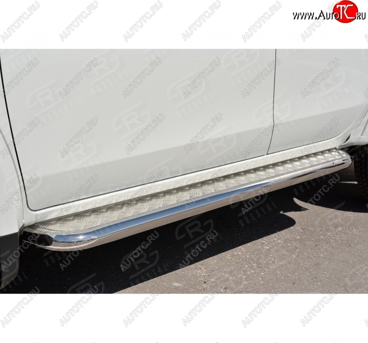 38 999 р. Порожки для ног (Ø63) SLITKOFF  Mitsubishi L200  5 KK,KL (2015-2019) дорестайлинг (лист - нержавейка, профиль - нержавейка)  с доставкой в г. Новочеркасск