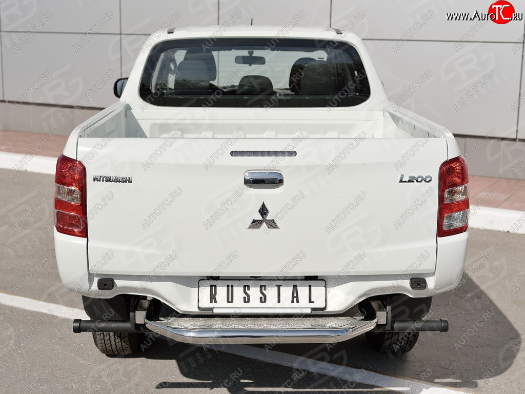 17 399 р. Защита заднего бампера (труба d63 с листом) SLITKOFF Mitsubishi L200 5 KK,KL дорестайлинг (2015-2019) (Лист алюминий/профиль сталь)  с доставкой в г. Новочеркасск