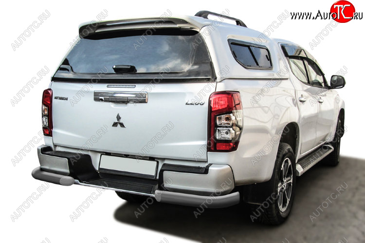 7 999 р. Защита заднего бампера Slitkoff (Ø 76 мм, уголки, с бампером)  Mitsubishi L200  5 KK,KL (2018-2022) рестайлинг (Сталь с полимерным покрытием. Цвет: серебристый)  с доставкой в г. Новочеркасск