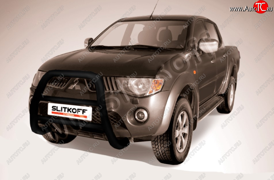 23 799 р. Защита переднего бампера Slitkoff (Ø76 мм, кенгурятник) Mitsubishi L200 4  дорестайлинг (2006-2014) (Цвет: черный)  с доставкой в г. Новочеркасск