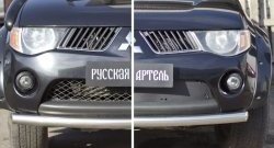 1 559 р. Зимняя заглушка решетки переднего бампера РА  Mitsubishi L200  4 (2006-2014)  дорестайлинг  с доставкой в г. Новочеркасск. Увеличить фотографию 2