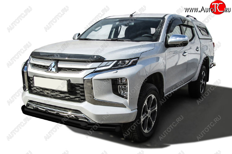 12 999 р. Защита переднего бампера Slitkoff (Ø 76+Ø 57 двойная) Mitsubishi L200 5 KK,KL рестайлинг (2018-2022) (Сталь с полимерным покрытием. Цвет: черный)  с доставкой в г. Новочеркасск