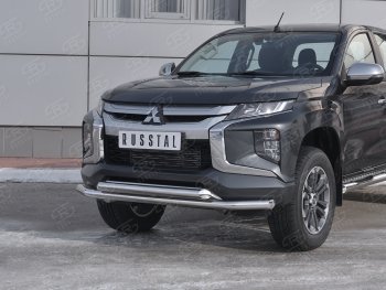 18 999 р. Защита переднего бампера (2 трубы Ø63 мм, нержавейка) SLITKOFF Mitsubishi L200 5 KK,KL рестайлинг (2018-2022)  с доставкой в г. Новочеркасск. Увеличить фотографию 2