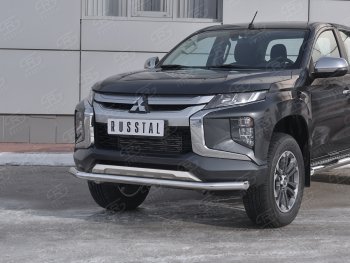 16 399 р. Защита переднего бампера (Ø 63 мм, нержавейка) SLITKOFF Mitsubishi L200 5 KK,KL рестайлинг (2018-2022)  с доставкой в г. Новочеркасск. Увеличить фотографию 2