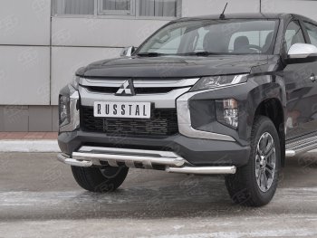 23 599 р. Защита переднего бампера (Ø63 с клыками, нержавейка) SLITKOFF Mitsubishi L200 5 KK,KL рестайлинг (2018-2022)  с доставкой в г. Новочеркасск. Увеличить фотографию 2