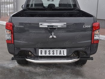 21 999 р. Защита заднего бампера (Ø63 мм, короткая) RUSSTAL  Mitsubishi L200  5 KK,KL (2018-2022) рестайлинг (Лист алюминиевый, труба - нержавейка)  с доставкой в г. Новочеркасск. Увеличить фотографию 2