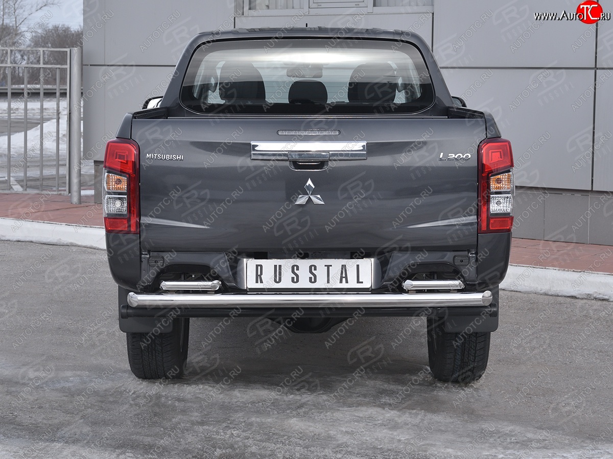 21 599 р. Защита заднего бампера (2 трубы Ø63 и 42 мм , нержавейка) RUSSTAL  Mitsubishi L200  5 KK,KL (2018-2022) рестайлинг  с доставкой в г. Новочеркасск