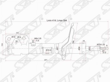 3 169 р. Левый амортизатор передний SAT Mitsubishi Lancer 10 седан дорестайлинг (2007-2010)  с доставкой в г. Новочеркасск. Увеличить фотографию 1