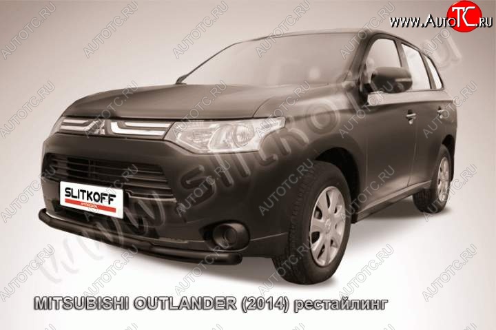 8 549 р. Защита переднего бампера Slitkoff (Ø57 и 42)  Mitsubishi Outlander  GF (2014-2016) 1-ый рестайлинг (Цвет: серебристый)  с доставкой в г. Новочеркасск