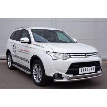 Широкая защита порогов с трубой диаметром 42 мм SLITKOFF v3 Mitsubishi Outlander GF 2-ой рестайлинг (2015-2018)