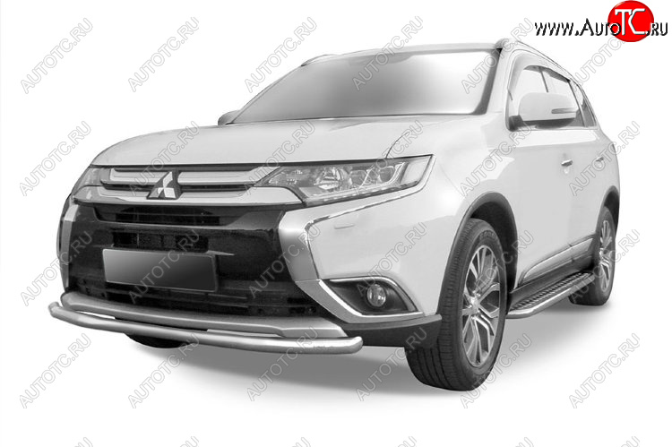 11 999 р. Защита переднего бампера Slitkoff (Ø 57 мм).  Mitsubishi Outlander  GF (2015-2018) 2-ой рестайлинг (Нержавеющая сталь)  с доставкой в г. Новочеркасск