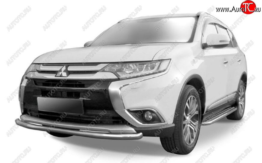 7 349 р. Защита переднего бампера Slitkoff (Ø 57 мм).  Mitsubishi Outlander  GF (2015-2018) 2-ой рестайлинг (Сталь с полимерным покрытием. Цвет: серебристый)  с доставкой в г. Новочеркасск