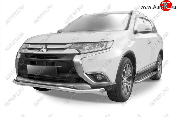 9 199 р. Защита переднего бампера Slitkoff (Ø 57 мм, волна) Mitsubishi Outlander GF 2-ой рестайлинг (2015-2018) (Цвет: серебристый)  с доставкой в г. Новочеркасск