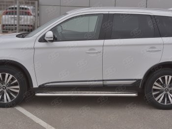 21 699 р. Порожки для ног SLITKOFF (Ø42 мм)  Mitsubishi Outlander  GF (2018-2022) 3-ий рестайлинг (Лист алюминиевый, труба - нержавейка)  с доставкой в г. Новочеркасск. Увеличить фотографию 2