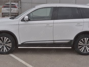 21 749 р. Защита порогов (Ø75x42 мм с проступью, нержавейка) Russtal Mitsubishi Outlander GF 3-ий рестайлинг (2018-2022)  с доставкой в г. Новочеркасск. Увеличить фотографию 2