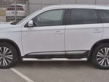 24 549 р. Защита порогов (Ø76 мм с проступью, нержавейка) SLITKOFF  Mitsubishi Outlander  GF (2018-2022) 3-ий рестайлинг (Металлические торцы под 45°)  с доставкой в г. Новочеркасск. Увеличить фотографию 2