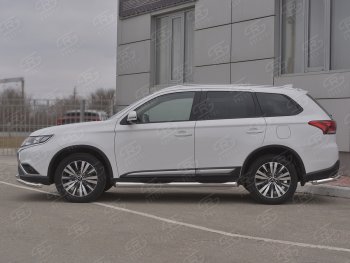 24 549 р. Защита порогов (Ø76 мм с проступью, нержавейка) SLITKOFF  Mitsubishi Outlander  GF (2018-2022) 3-ий рестайлинг (Металлические торцы под 45°)  с доставкой в г. Новочеркасск. Увеличить фотографию 3