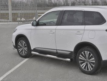 Защита порогов (Ø76 мм с проступью, нержавейка) SLITKOFF Mitsubishi (Митсубиси) Outlander (Аутлэндэр)  GF (2018-2022) GF 3-ий рестайлинг