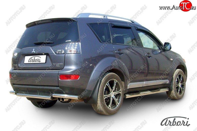 8 999 р. Защита заднего бампера Arbori (короткая, нержавейка, 1 труба d57 mm). Mitsubishi Outlander XL (CW)  дорестайлинг (2005-2009)  с доставкой в г. Новочеркасск