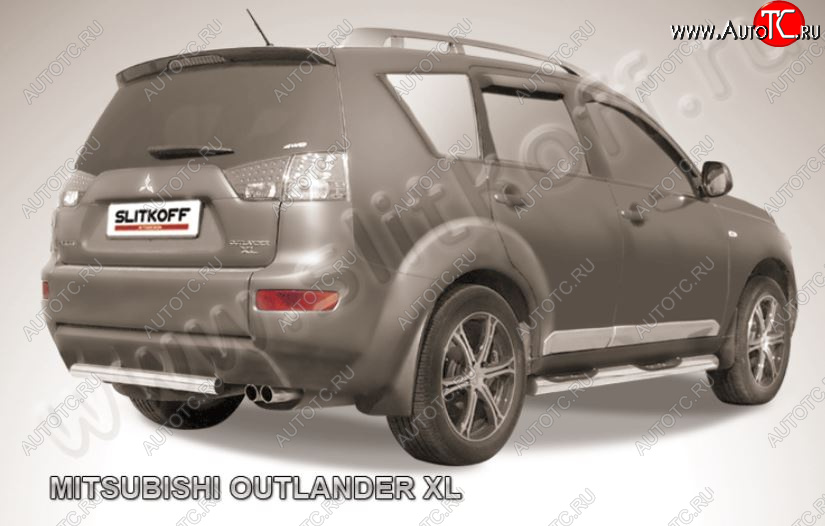 7 899 р. Защита заднего бампера из короткой трубы диаметром 57 мм Slitkoff Mitsubishi Outlander XL (CW)  дорестайлинг (2005-2009) (Нержавейка, Полированная)  с доставкой в г. Новочеркасск