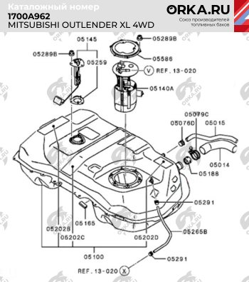 19 999 р. Бак топливный BAKPLAST (60 л., пластиковый, 4WD) Mitsubishi Outlander XL (CW)  рестайлинг (2010-2013)  с доставкой в г. Новочеркасск. Увеличить фотографию 2