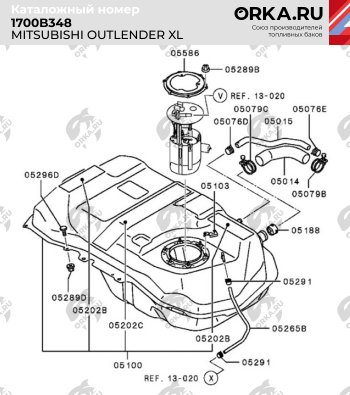 19 749 р. Бак топливный BAKPLAST (50 л., пластиковый, 2 WD) Mitsubishi Outlander XL (CW)  рестайлинг (2010-2013)  с доставкой в г. Новочеркасск. Увеличить фотографию 2