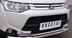 24 599 р. Защита переднего бампера (2 трубыØ63 и 42 мм, нержавейка) SLITKOFF  Mitsubishi Outlander  GF (2014-2016) 1-ый рестайлинг  с доставкой в г. Новочеркасск. Увеличить фотографию 2