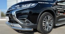 14 699 р. Защита переднего бампера (2 трубыØ63 и 42 мм, нержавейка) SLITKOFF Mitsubishi Outlander GF 2-ой рестайлинг (2015-2018)  с доставкой в г. Новочеркасск. Увеличить фотографию 2