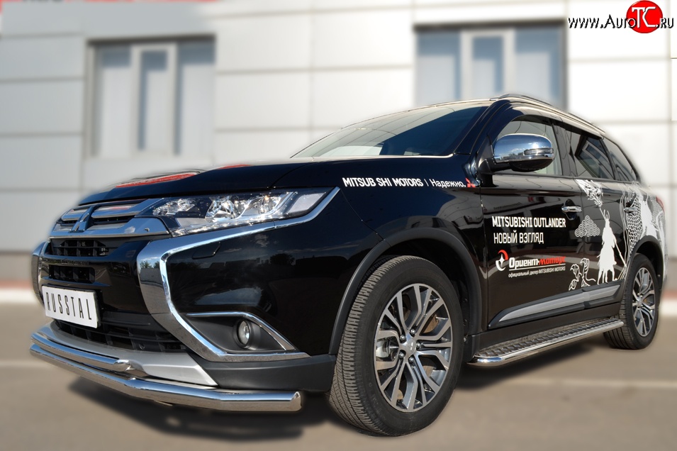 14 699 р. Защита переднего бампера (2 трубыØ63 и 42 мм, нержавейка) SLITKOFF Mitsubishi Outlander GF 2-ой рестайлинг (2015-2018)  с доставкой в г. Новочеркасск