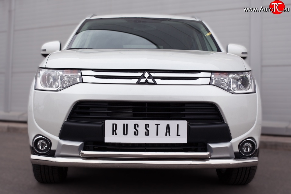 24 599 р. Защита переднего бампера (2 трубыØ63 и 42 мм, нержавейка) SLITKOFF  Mitsubishi Outlander  GF (2014-2016) 1-ый рестайлинг  с доставкой в г. Новочеркасск