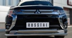 22 949 р. Защита переднего бампера (2 трубыØ75х42 и 63 мм, нержавейка) Russtal Mitsubishi Outlander GF 2-ой рестайлинг (2015-2018)  с доставкой в г. Новочеркасск. Увеличить фотографию 3