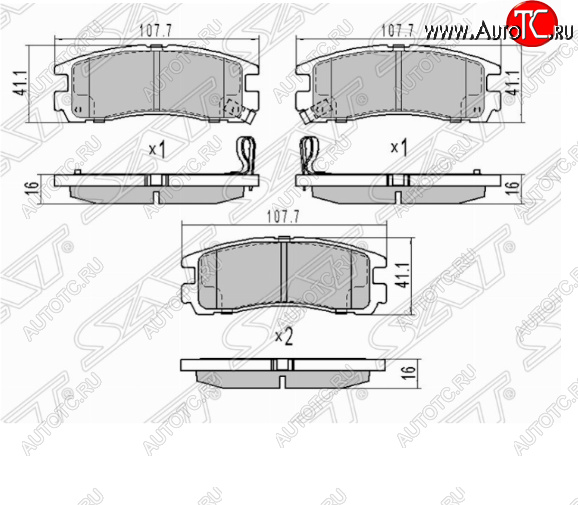 829 р. Комплект задних тормозных колодок SAT  Mitsubishi Pajero ( 2 V30/V40 5 дв.,  2 V20,  2 V30/V40) (1991-1999) дорестайлинг, дорестайлинг, рестайлинг, рестайлинг  с доставкой в г. Новочеркасск