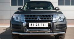 Защита переднего бампера (2 трубыØ63 мм, нержавейка) Russtal Mitsubishi Pajero 4 V90 2-ой рестайлинг (2014-2020)