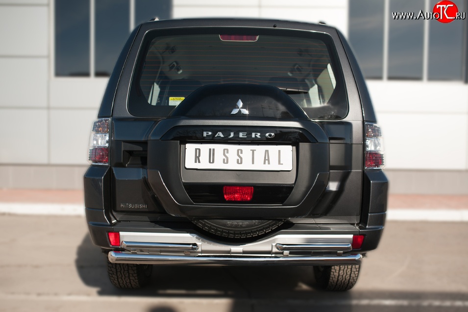 20 849 р. Защита заднего бампера (Ø63 и 42 мм, нержавейка) Russtal Mitsubishi Pajero 4 V90 2-ой рестайлинг (2014-2020)  с доставкой в г. Новочеркасск