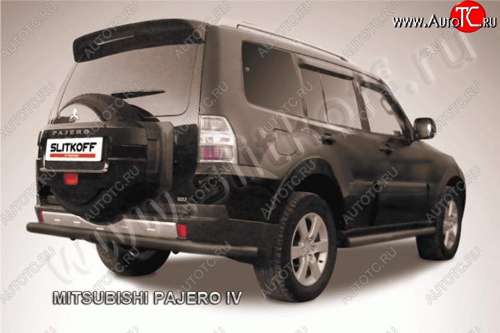 8 199 р. Защита задняя Slitkoff Mitsubishi Pajero 4 V90 2-ой рестайлинг (2014-2020) (Цвет: серебристый)  с доставкой в г. Новочеркасск