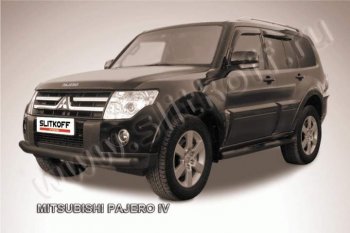 9 449 р. Защита переднего бампер Slitkoff Mitsubishi Pajero 4 V90 дорестайлинг (2006-2011) (Цвет: серебристый)  с доставкой в г. Новочеркасск. Увеличить фотографию 1