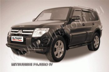 9 799 р. Защита переднего бампер Slitkoff Mitsubishi Pajero 4 V80 дорестайлинг (2006-2011) (Цвет: серебристый)  с доставкой в г. Новочеркасск. Увеличить фотографию 1