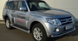 13 349 р. Защита порогов из круглой трубы диаметром 42 мм Russtal Mitsubishi Pajero 4 V90 дорестайлинг (2006-2011) (Защита порогов с со скосами на торцах (вариант 1))  с доставкой в г. Новочеркасск. Увеличить фотографию 3