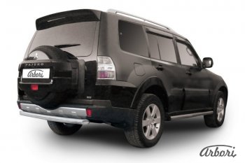 Защита заднего бампера Arbori (короткая, нержавейка, 1 труба d76 mm). Mitsubishi Pajero 4 V90 2-ой рестайлинг (2014-2020)