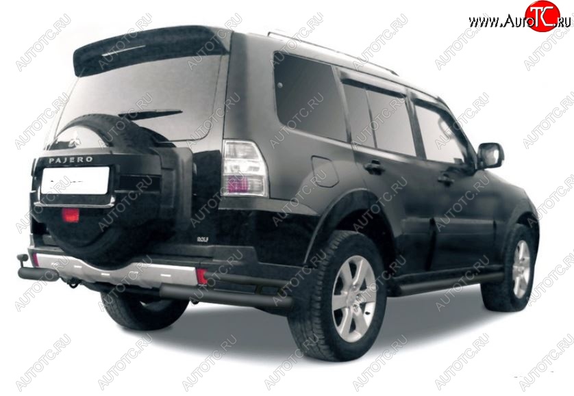 4 399 р. Защита заднего бампера (уголки, 2 трубы d76 и 42 mm)  Mitsubishi Pajero ( 4 V90,  4 V80) (2006-2020) дорестайлинг, дорестайлинг, 2-ой рестайлинг (сталь, черный цвет)  с доставкой в г. Новочеркасск