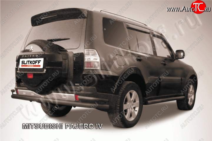 9 799 р. Защита задняя Slitkoff (d76/42) Mitsubishi Pajero 4 V90 2-ой рестайлинг (2014-2020) (Цвет: серебристый)  с доставкой в г. Новочеркасск